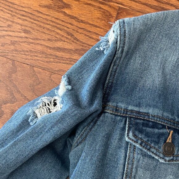 Pacsun Sherpa Denim Trucker Jacket Fleece Lined Size Large Distressed - Picture 7 of 12